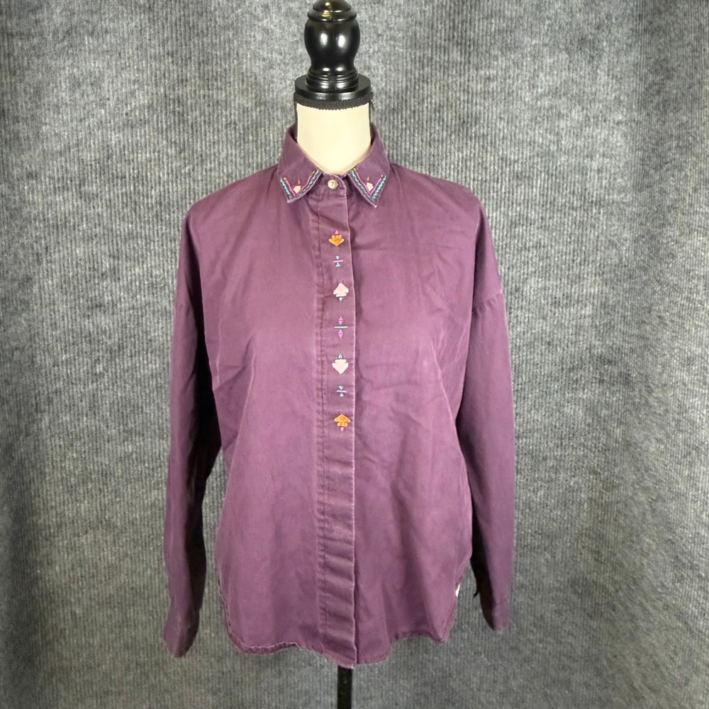 Vintage Rough Rider Button Down Shirt Womens L Purple Southwestern Embroidered